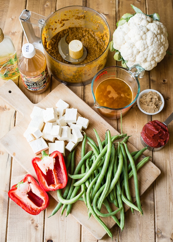 Tofu Vindaloo Ingredients on a wood table