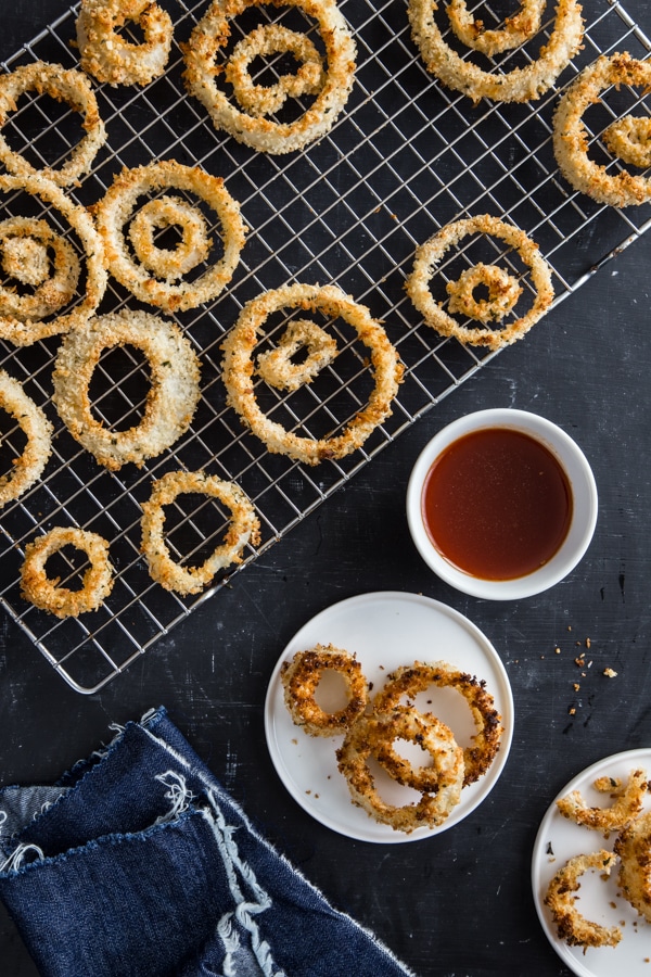 Crispy Baked Coconut Onion Rings with Sweet Chili Sauce