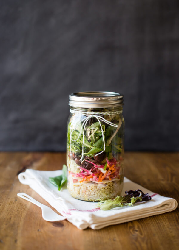 Rainbow Salad in a Jar with Avocado Hummus