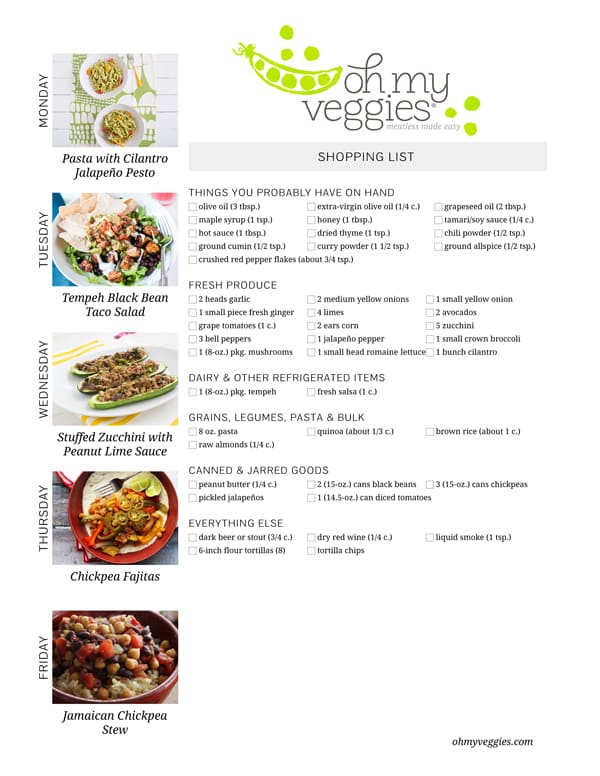 Vegetarian Meal Plan & Shopping List - 09.08.14