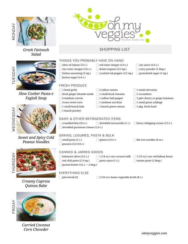 Vegetarian Meal Plan & Shopping List - 09.15.14