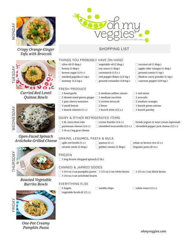 Vegetarian Meal Plan & Shopping List - 09.22.14