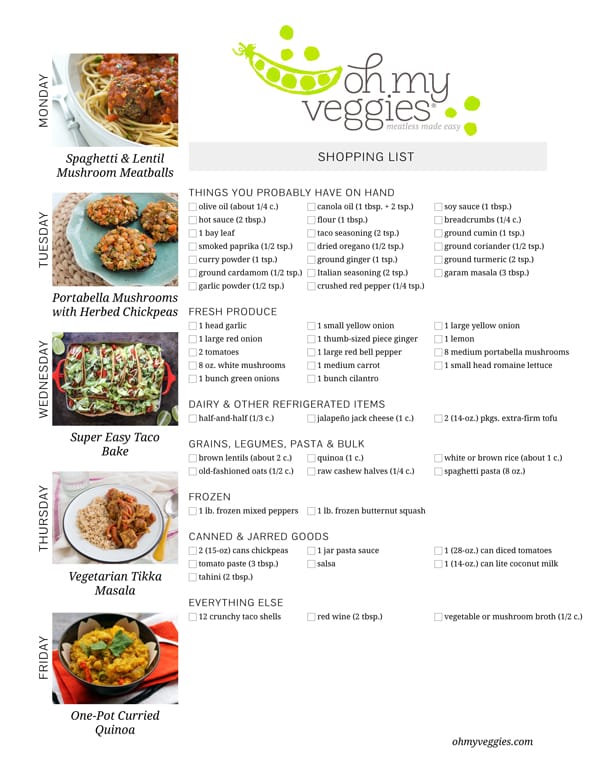 Vegetarian Meal Planning & Shopping List - 09.29.14