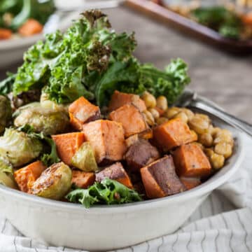 Autumn Nourish Bowls with Brussels Sprouts + Sweet Potatoes