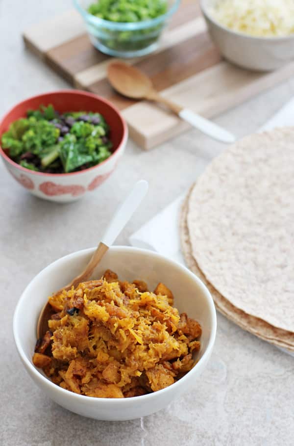 Butternut Squash, Kale and Black Bean Burritos