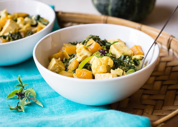 Thai Kabocha Squash Curry with Kale and Cauliflower