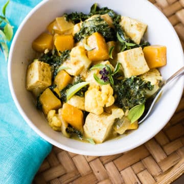 Thai Kabocha Squash Curry with Kale and Cauliflower