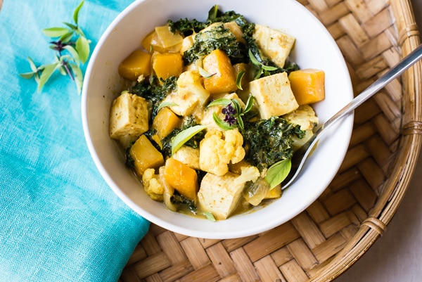 Thai Kabocha Squash Curry with Kale and Cauliflower