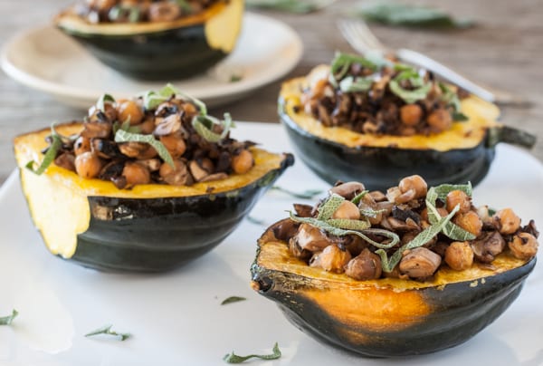 Stuffed Acorn Squash with Chickpeas & Mushrooms