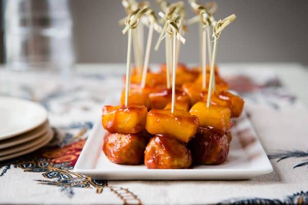 tempeh meatballs on toothpicks