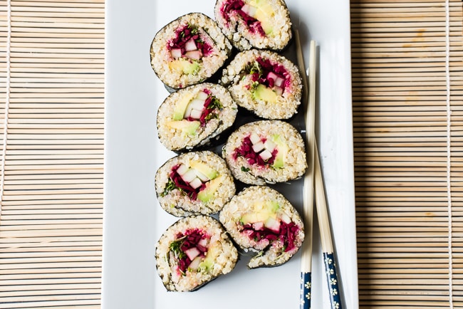 Vegetarian Sushi And Roll Set With Vegetables. Japanese Food Stock