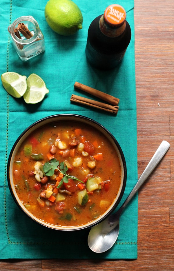 Vegetarian Posole with Pinto Beans and Poblano Peppers