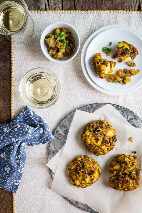 Samosa Cakes with Apple Chutney