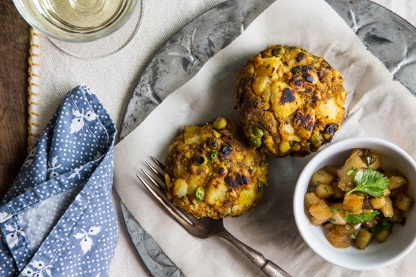 Samosa Cakes with Apple Chutney