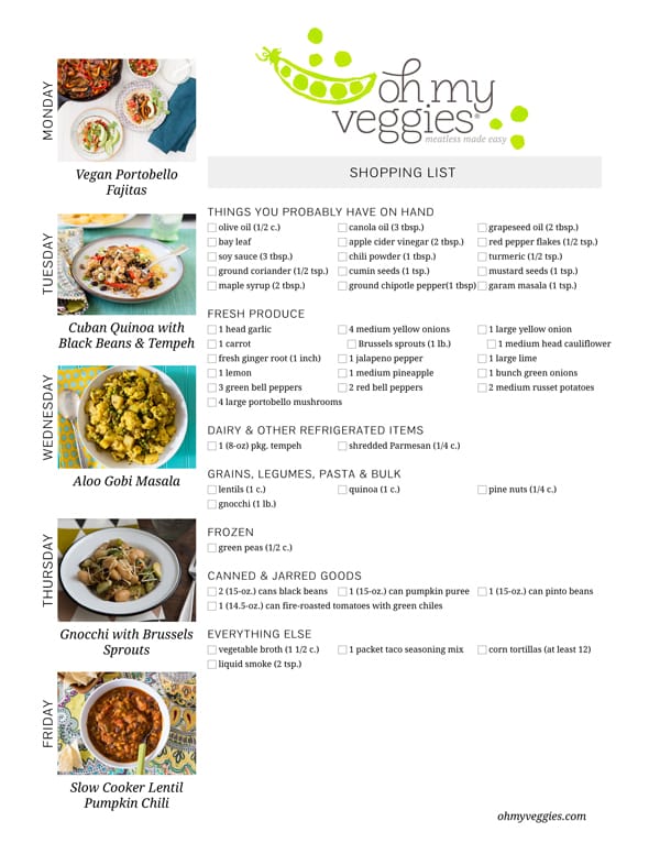 Vegetarian Meal Plan & Shopping List - 10.27.14
