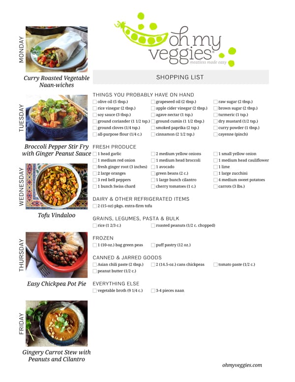 Meatless Meal Plan & Shopping List - 11.3.14