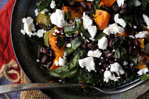 smoky butternut squash and black bean kale salad