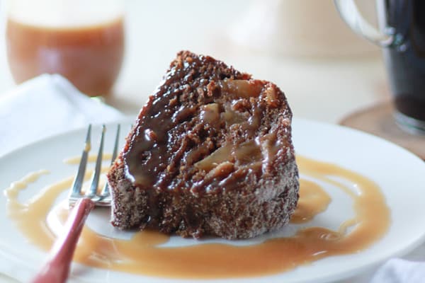 Vegan Gingerbread Pear Bundt Cake with Caramel Sauce