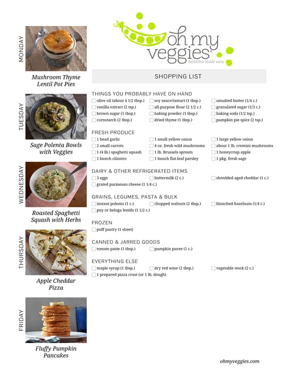 Vegetarian Meal Plan & Shopping List - 10.06.14