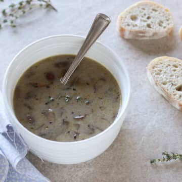 Creamy Mushroom + Roasted Garlic Soup