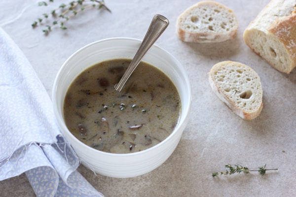 Creamy Mushroom + Roasted Garlic Soup