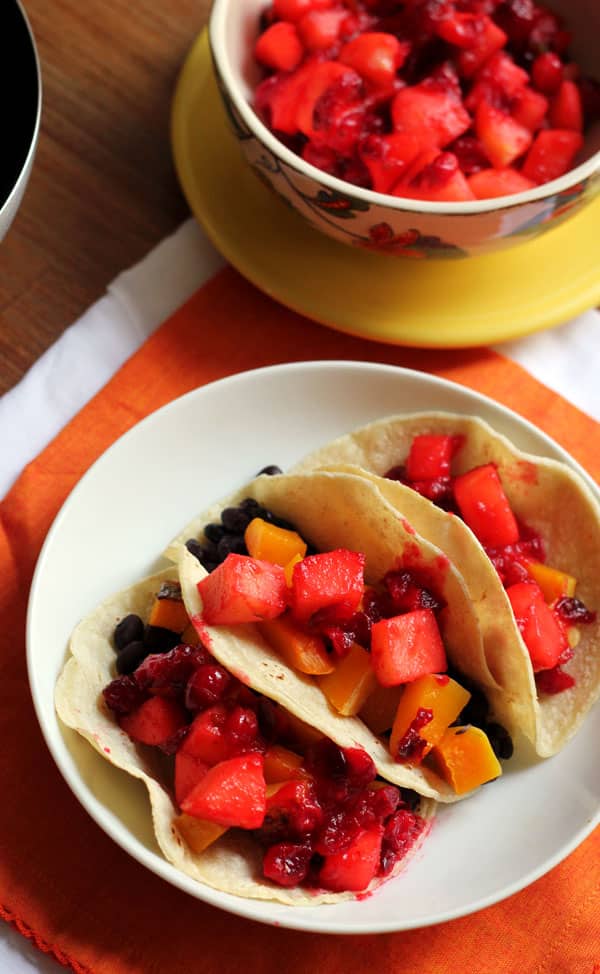 Butternut Squash Tacos with Cranberry-Jalapeño Relish