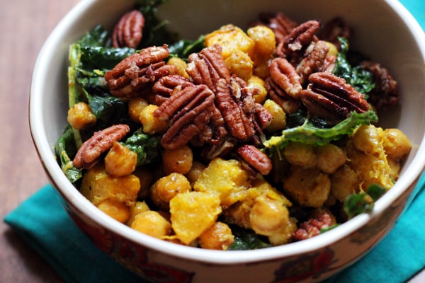 Kale Salad with Butternut Squash, Chickpeas, and Tahini Dressing