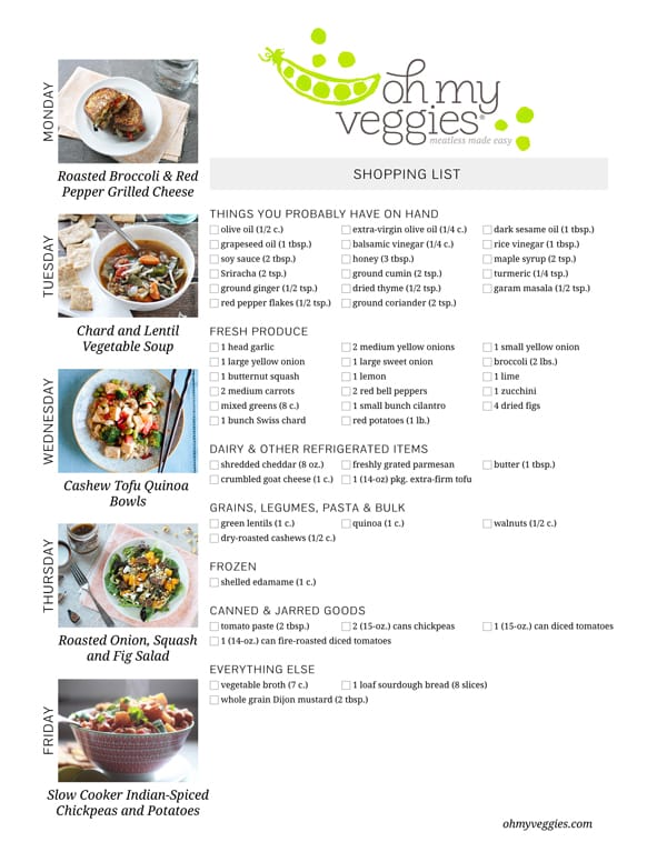 Vegetarian Meal Plan & Shopping List - 11.10.14