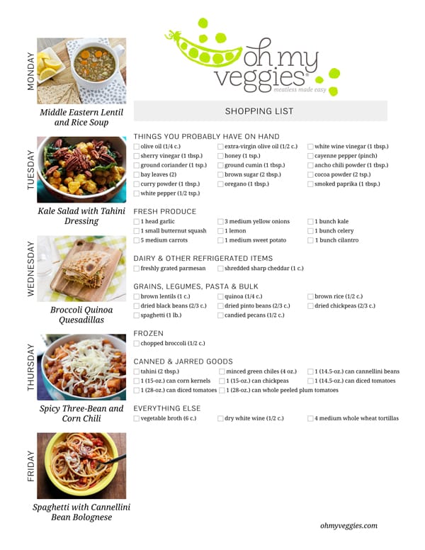 Vegetarian Meal Plan & Shopping List - 11.17.14