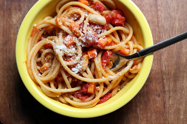 Spaghetti with Cannellini Bean Bolognese