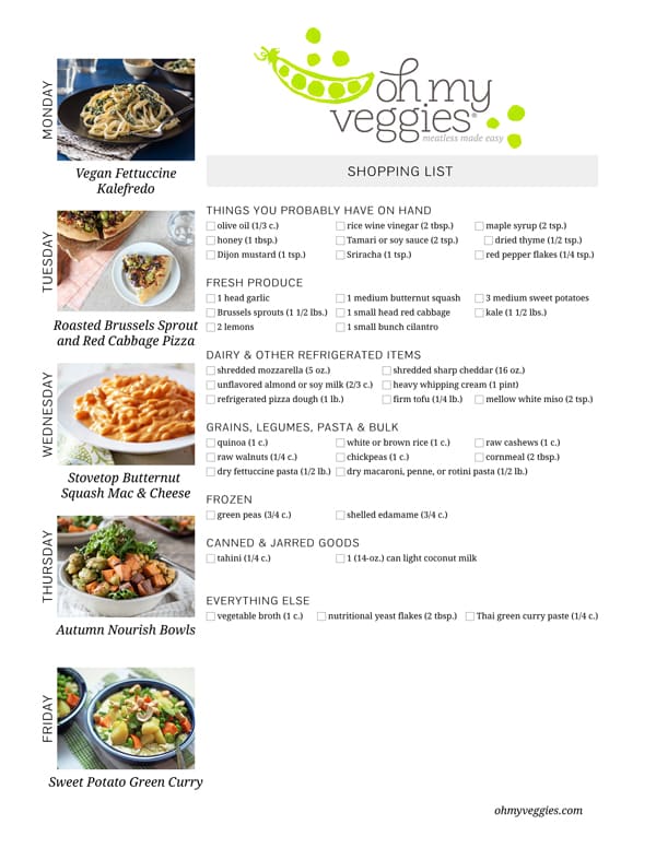 Vegetarian Meal Plan & Shopping List - 12.08.14