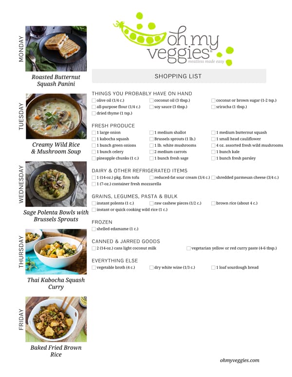 Vegetarian Meal Plan & Shopping List - 12.15.14