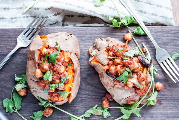 Chana Masala Stuffed Sweet Potatoes