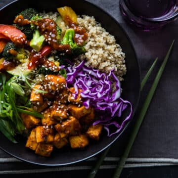 Korean Barbecue Tofu Bowls with Stir-Fried Veggies & Quinoa