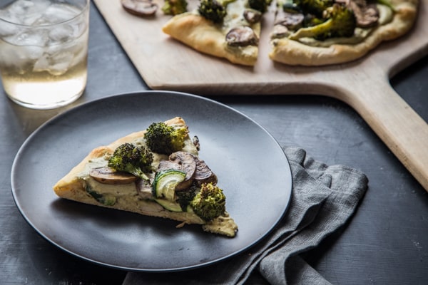 Roasted Vegetable and White Bean Pesto Hummus Pizza Recipe