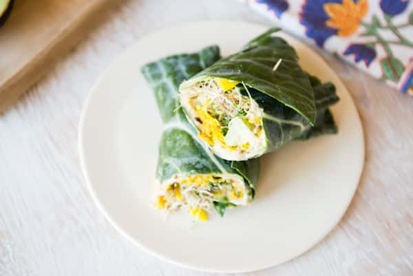 Collard Hummus Wraps with Golden Beets and Sprouts