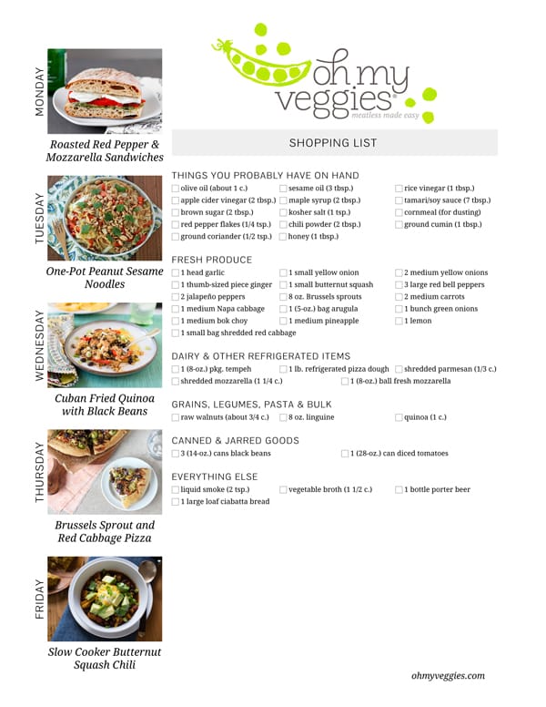 Vegetarian Meal Plan & Shopping List - 02.09.15