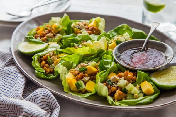 Mango Tempeh Vegetarian Wraps on a plate