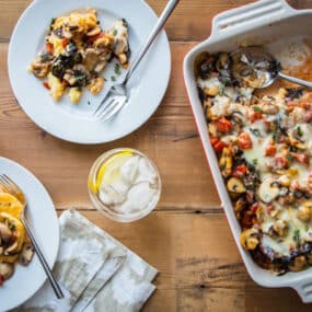 Rustic Polenta Casserole with Mushrooms and Swiss Chard