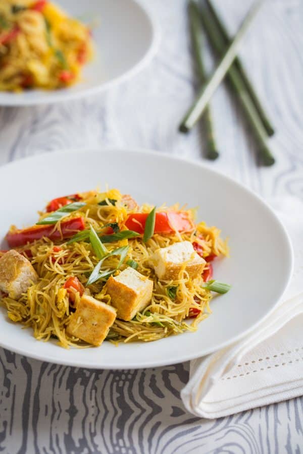 Singapore Noodles with Pan-Fried Tofu
