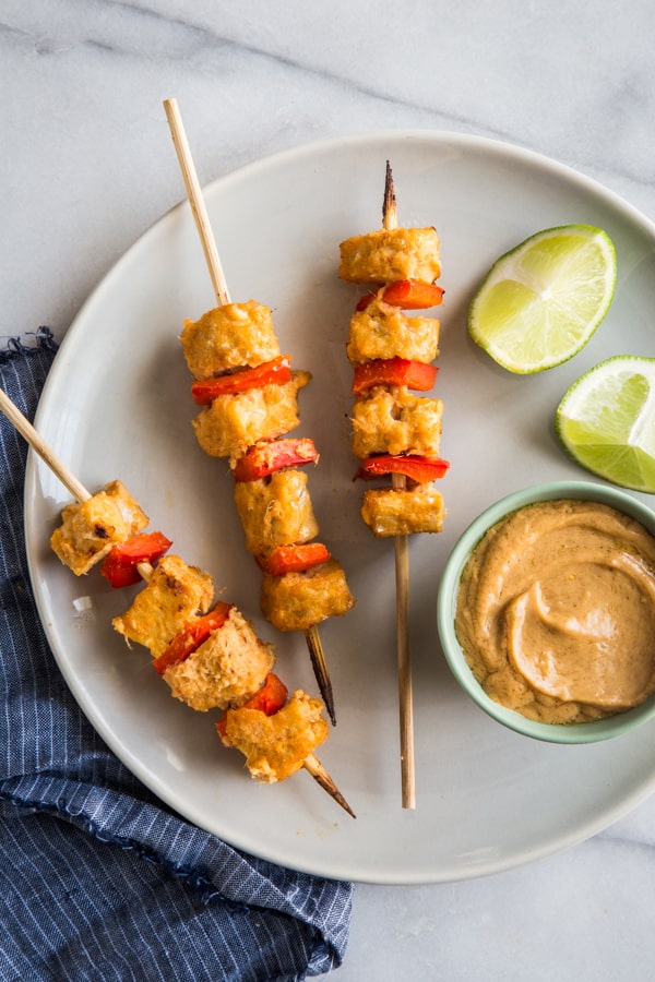 Tempeh Satay with Peanut Dipping Sauce By Oh My Veggies.com