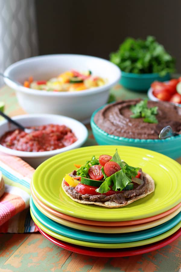 Slow Cooker Smoky Refried Black Beans + Self-Serve Tostadas