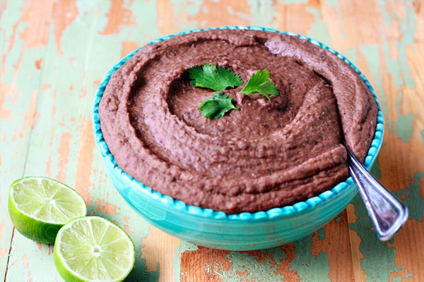 Slow Cooker Smoky Refried Black Beans + Self-Serve Tostadas