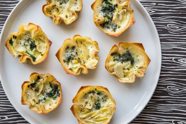 Spinach Artichoke Mini Quiches with Crispy Wonton Crusts Recipe