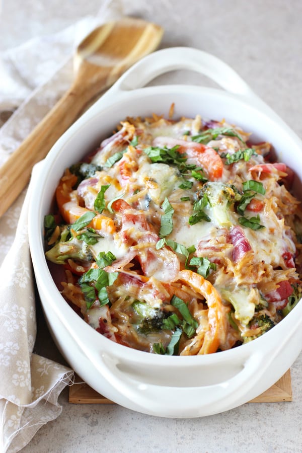 Cheesy Broccoli and Pepper Baked Orzo