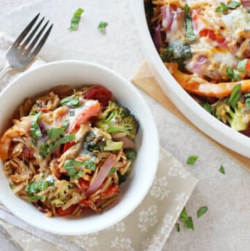 Cheesy Broccoli and Pepper Baked Orzo