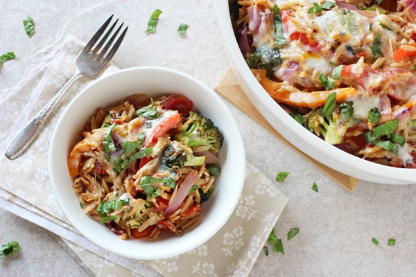 Cheesy Broccoli and Pepper Baked Orzo