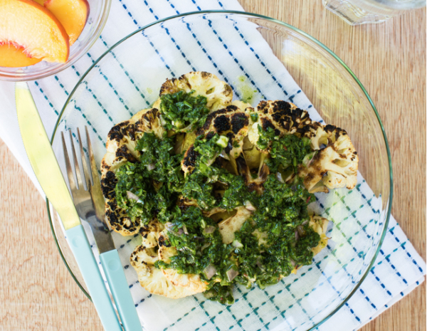 Grilled Cauliflower Steaks with Chimichurri Sauce