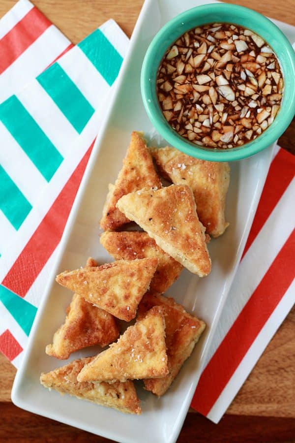 Crispy Quinoa Crusted Tofu with Sweet Chili Dipping Sauce