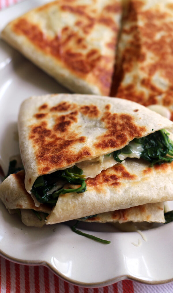 Greens, Brie and Jalapeño Quesadillas